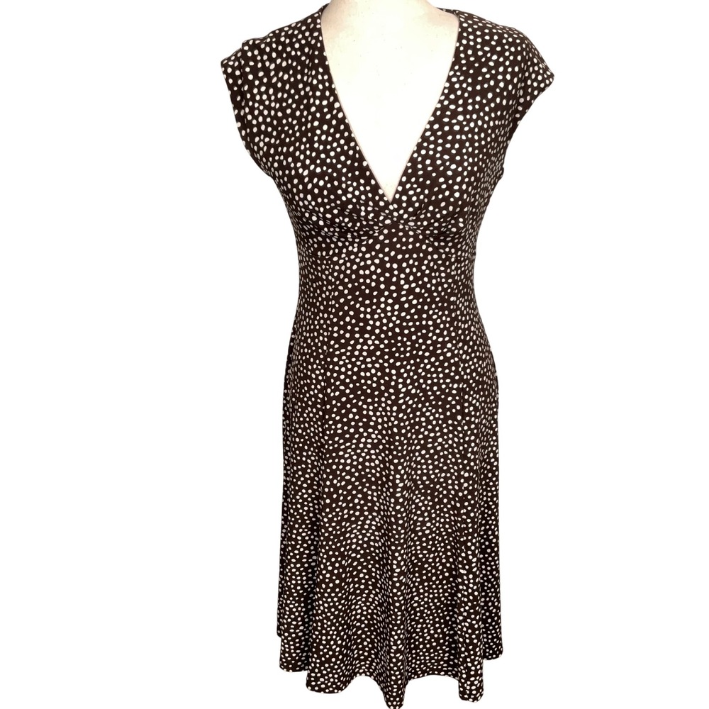 Chaps Dress Womens S Brown Polka Dot Office Classic Mod Summer Party Stretch
